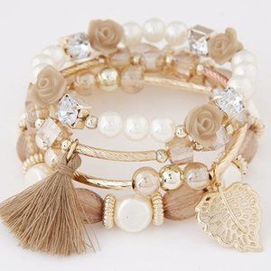 Multi-layer Metal Crystal Beads Bracelet {tan}